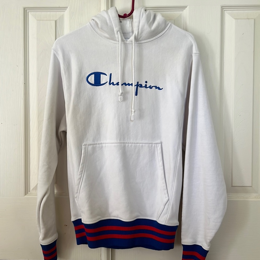 CHAMPION : Reverse Weave White Logo Hoodie (S)
